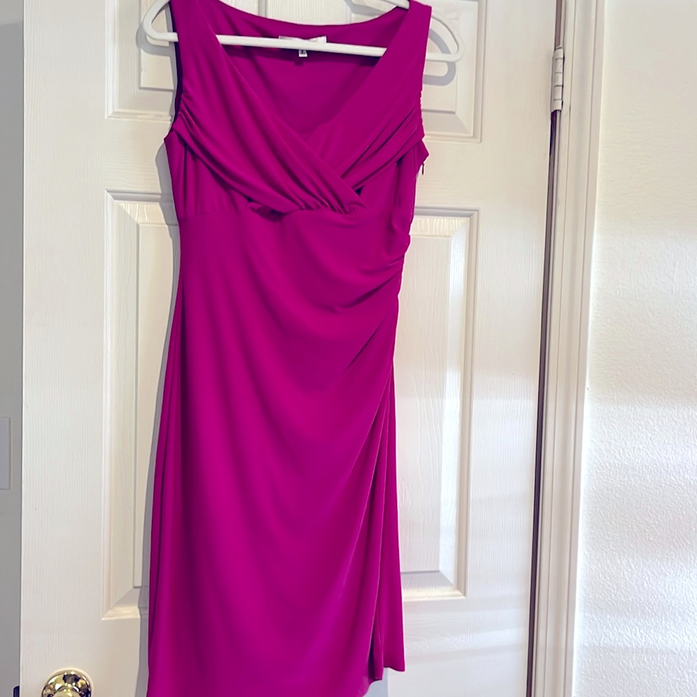 Evan Picone Fuchsia Sleeveless Dress with Side Gather, Size 8